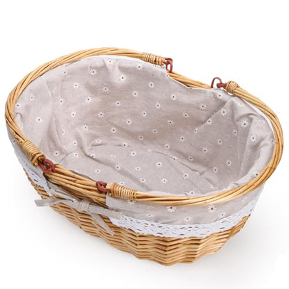 Dicunoy Wicker Picnic Basket with Handle, Large Empty Gift Basket to Fill, Open Top Market Harvest Baskets for Garden, Fruit, Candy, Wine, Easter Egg Gathering, Wedding, Vegetables