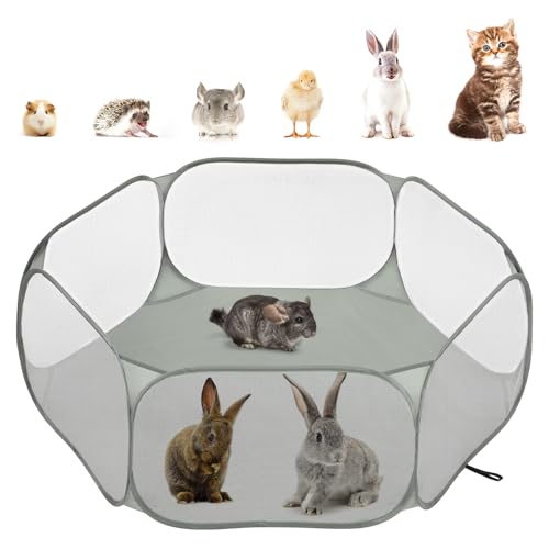 Pawaboo Small Animals Playpen, Waterproof Small Pet Cage Tent with Strong Steel Wire Frame, Portable Outdoor Yard Fence for Chick/Kitten/Puppy/Guinea Pig/Rabbits/Hamster/Chinchillas, Gray - color: Gray