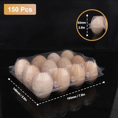 150 Pack Bulk Egg Cartons, Clear Plastic Chicken Egg Holders, Egg Tray Carton Holder for Home & Kitchen, Farm & Market Use, An Eco-Friendly Egg Storage Solution, 12 Grids - size: 150 Pack Egg Cartons 12 Grids 3x4