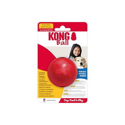 KONG Ball with Hole - Durable Dog Fetch Toy for Training, Interactive Playtime & More - Classic KONG Natural Rubber Ball - Red - For Small Dogs - size: Small
