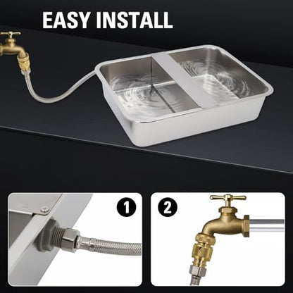 4 Gal Automatic Dog Water Bowl, Stainless Steel Auto Fill Livestock Waterer | Includes Hose & Float Valve. Fits 3/4" GHT. Rust-Proof. 2 Drinking Zones for Dog &Chicken Indoor & Outdoor Use