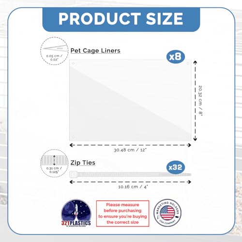 8 Pack Pet Cage Liner with Zip Ties Pet Rabbit Habitat Guinea Pig Cage 8" x 12" Flexible Plastic Side Protection Urine Guard Panels by Marketing Holders - color: 8" x 12"