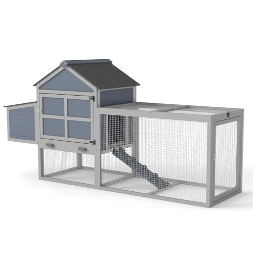 COZIWOW Outdoor Chicken Coop, Wooden Hen House with Nesting Box, Run, Resting Room, Ramp, Pull-Out Tray, Weatherproof, Patio Garden Pen Hutch for Ducks Poultry Pets, Easy to Clean, Gray (Normal)