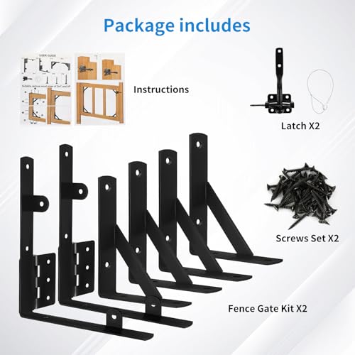 Fence Gate Kit Gate Hardware, Corner Brace Brackets Anti Sag Gate Kit Heavy Duty Gate Hardware for Wooden Fence,Shed Doors, Driveway Gates, Corral Gates, Wood Windows（1 Set)