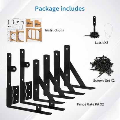 Fence Gate Kit Gate Hardware, Corner Brace Brackets Anti Sag Gate Kit Heavy Duty Gate Hardware for Wooden Fence,Shed Doors, Driveway Gates, Corral Gates, Wood Windows（1 Set)