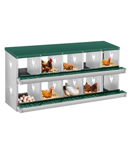 Garvee Chicken Nesting Box, 10 Compartment Metal Nesting Box,Wall Mount Chicken Nesting Boxes for Laying Eggs,Easy Egg Collection,10 Room Nest Boxes for Chickens - size: Green 10 Compartment