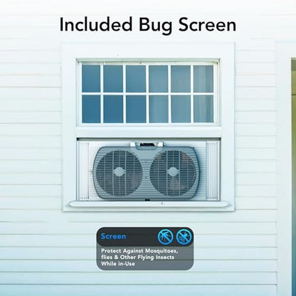Comfort Zone 9-Inch 3-Speed Reversible Twin Window Fan – Dual Blade Window Exhaust Fan with Auto-Locking Expanders, 22.25" to 33" Wide – Tabletop Feet & Removable Bug Screen included - color: White, size: 9 inch (3-Speed)