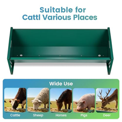 Goat Feeder Livestock Feeding Trough Horse Trough Livestock Grain & Hay Feeder Heavy Duty Galvanized Steel Sheep Feeding Supplies for Goat Cattle Horse Pig Deer