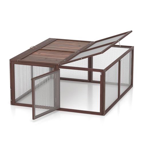 GOJOOASIS Wooden Chicken Coop Pen Folding Rabbit Run Portable Chicken Cages for Outside Chicken Enclosure Outdoor Duck Coop with 2 Accesses & Ventilating Wire for Garden Backyard (Carbonized Wood) - color: Carbonized Wood