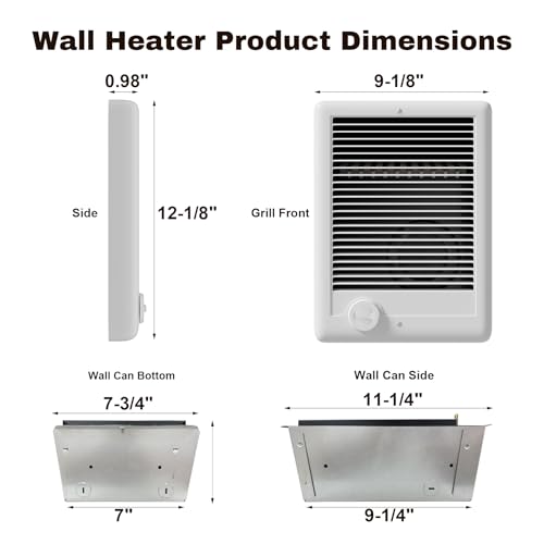 Electric Wall Heater Complete Unit with Thermostat, Model CSC101TW, 1000 Watt, 120 Volt, White