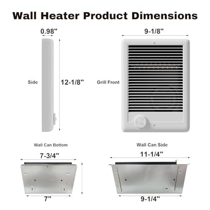 Electric Wall Heater Complete Unit with Thermostat, Model CSC101TW, 1000 Watt, 120 Volt, White