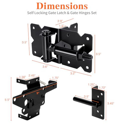 Self Locking Gate Latch and Gate Hinges Set,Gate Hardware Kit for Vinyl and Wood Fence with Installation Screws Heavy Duty 1 Gate Latches 2 Gate Hinges - size: 3.9'4'(L)x 1.57''(W) with 5/8'' eye hole