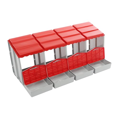 Chicken Nesting Box, 4 Compartment Hen Laying Boxes with Egg Collection, Wall Mountable Roll Away Nest, Heavy Duty Chicken Coop Laying Box for Home, Outdoor, Farm, Backyard (Red+Grey) - color: Red+Grey