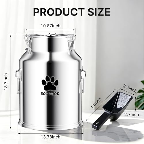 35LBS Large Metal Dog Food Storage Container, Stainless Steel Dog Food Storage Tank, Multifunctional Storage Bin with Lid and Spoon, Food Storage Container for Big Dogs, Keep Fresh, Easy to Clean