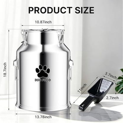 35LBS Large Metal Dog Food Storage Container, Stainless Steel Dog Food Storage Tank, Multifunctional Storage Bin with Lid and Spoon, Food Storage Container for Big Dogs, Keep Fresh, Easy to Clean