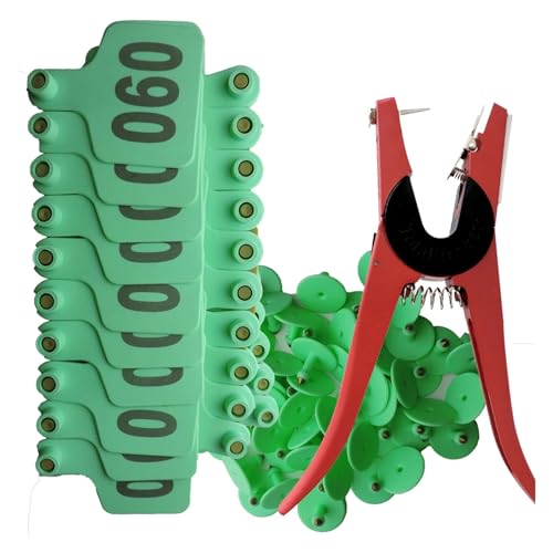 Flexible Animal Ear Tags Cattle Marker Applicator with No. 001-100 TPU Tags for Cattle Pig Identification Laser Type Earring Tools(Green) - color: Green