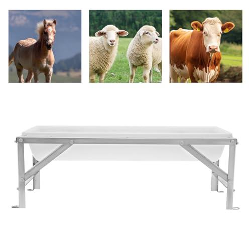 Livestock Feed Trough 9.25Gal, Long Large Capacity Feeder with Stand for Goat Sheep Pig Horse, Heavy Duty Galvanized Frame Hay Feeder, 40.55 x 12.99 x 14.37 inch (White) - color: White