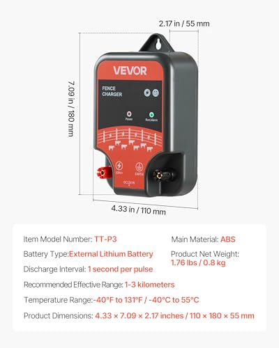 VEVOR Electric Fence Charger, 10kV 2J, AC DC Electric Fence Energizer with LED Indicator, 1.86 Miles Range, Powerful Plug-in Fences Charger, Prevents Wild Animals Intrusion for Livestock Poultry - style: 2J