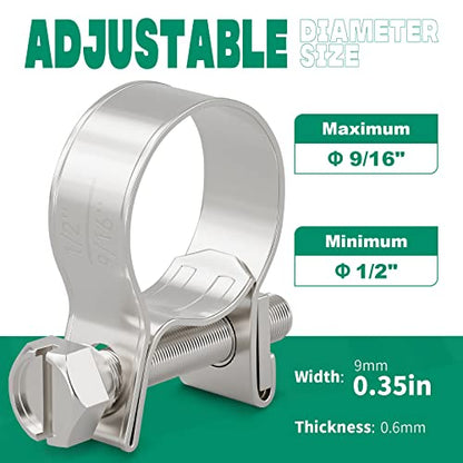OURU 20PCS 5/16" Fuel Line Clamp 304 Stainless Steel,Adjustable 1/2"-9/16" Dia(13-15mm) Mini Fuel Injection Gas Line Hose Clamps,Pipe Clamp for Automotive,Diesel Petrol Pipe - size: 20PCS 1/2"-9/16" (13-15mm)