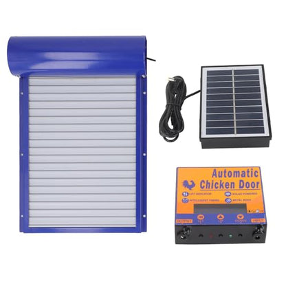 Automatic Chicken Coop Door Solar Powered Programmable Timer Control Aluminum Chicken Door for Poultry Safety Iron Sheet Metal Plastic 37x24.7cm