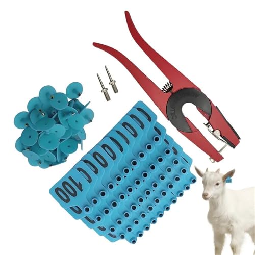 Durable 100pcs Cow Ear Tags Pasture Livestock Labels 001-100 Numbered with Applicator for Wildlife Tracking Beef Cattle Breeding(Blue) - color: Blue