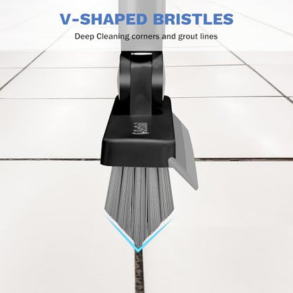 SetSail Grout Cleaner Brush with Long Handle, V-Shaped Floor Scrub Brush Swivel Grout Brush Stiff Bristle Floor Grout Scrubber for Bathroom, Tile Line, Crevice, Kitchen, Wall, Deck, Garage, Black Grey - color: Black Grey