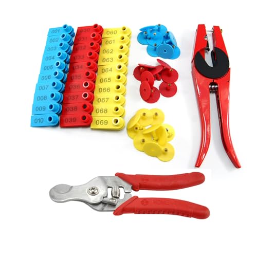 300pcs Multi Color Sheep Ear Tags (001-100 Numbered) with Applicator & Remover, Livestock ID Tags, Plastic, 2.09 * 0.74 inch