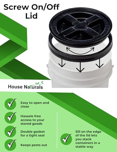 House Naturals 5 galon Food Grade Plastic Bucket Pail Container- 3 Color Air Tight Screw On Lid (Pack of 3)