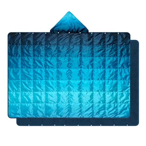zzlamb Hooded Stadium Blanket,Waterproof Outdoor Camping Blanket Polar Fleece,Warm Windproof Portable for Stadium,Sports,Picnic,Beach,Car,Pets,56x75in Lake Blue Fade - color: Lake Blue Fade