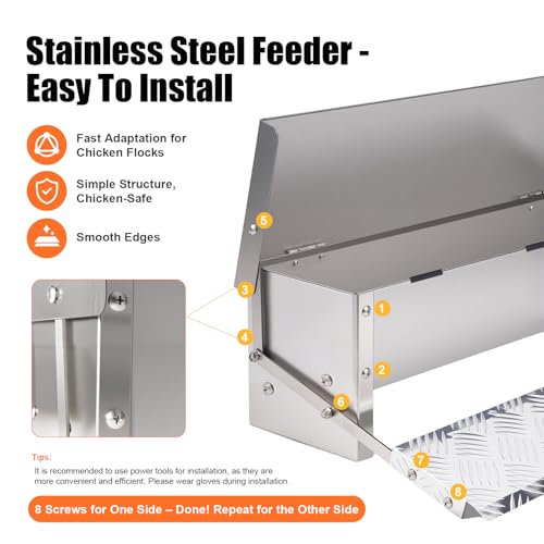 Chicken Feeder No Waste Rat Proof Automatic Treadle Feeder 15 Lbs | Poultry Feeder,Stainless Steel Material,Heavy Duty,With Lid & Legs,Weatherproof,Rainproof,Used for Outdoor & Chicken Coop