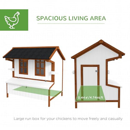 PawHut 47" Chicken Coop, Wooden Chicken House Raised Rabbit Hutch with Waterproof Roof, Nesting Box and Handles for 3-5 Hens, Poultry Cage Portable Hen Pen for Backyard