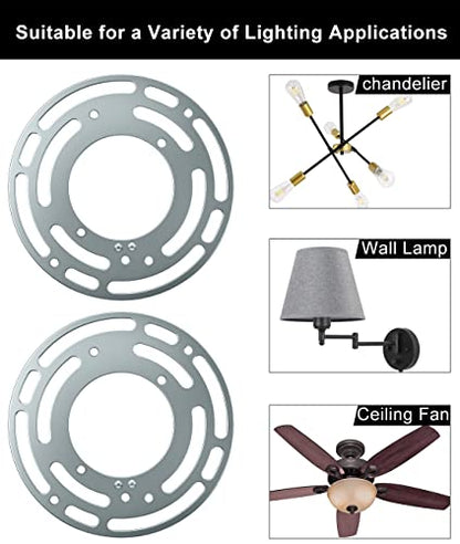 Qc 2 Pack Universal Light Fixture Mounting Bracket, 4 Inches Diameter Steel Crossbar Plate with Ground Screw for Mount Wall Light, Close to Ceiling Light, Chandelier Silver - size: Size-1