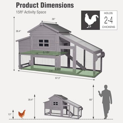 Chicken Coop with Wheels, Mobile Outdoor Chicken House with Leakproof Pull-on Tray, Nesting Box, Waterproof Roof - Grey - color: Grey