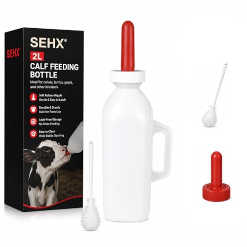 2 Quart Calf Feeding Bottle with Soft Rubber Nipple, Heavy Duty Calf Nursing Bottle, Leak Resistant Calf Milk Feeder White Style B - color: White Style B