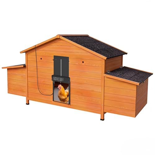 Automatic Chicken Coop with Solar-Powered Door, Weatherproof Design, Ventilated, with 2 Nesting Boxes, Timer & Light Sensor – Durable Outdoor Chicken House with Pull-Out Tray