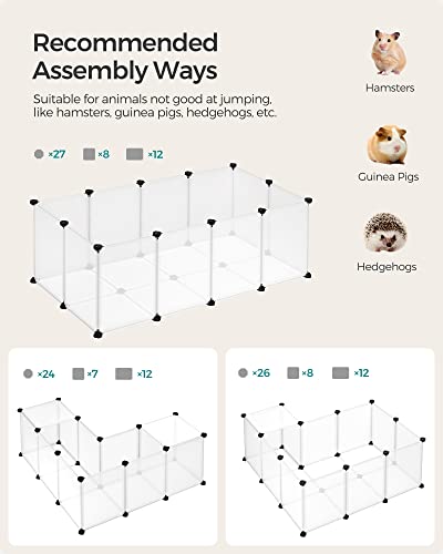 SONGMICS 20 Panels Pet Playpen with Floor, Small Animal Playpen, Pet Fence Indoor, DIY Plastic Enclosure for Guinea Pigs, Bunny, Hamsters, Hedgehogs, 49.2 x 24.8 x 16.5 Inches, White ULPC001W01 - color: White, style: 20 Panels - 49.2"L x 24.8"W x 16.5"H