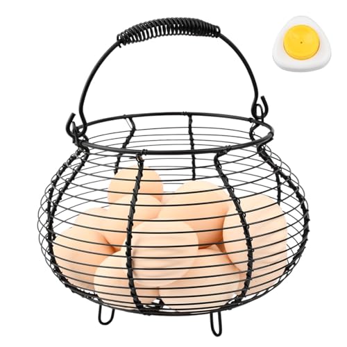 Chicken Wire Egg Basket for Gathering Fresh Eggs,Vintage Chicken Egg Collecting-Basket with Handle,Farmhouse Metal Wire Eggs Holder-Basket for Easter Christmas Kitchen DecorBlack)