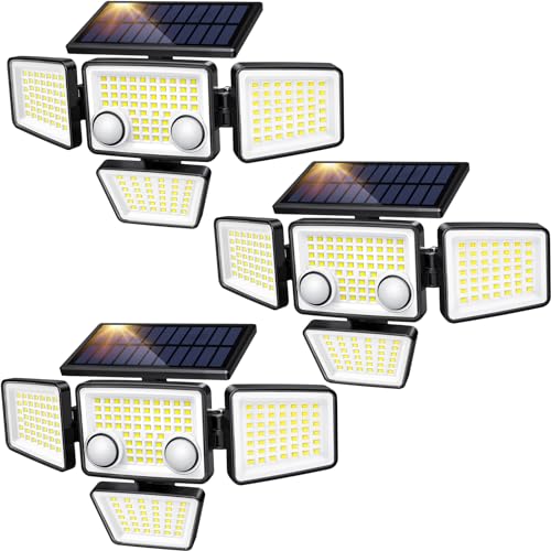 LYWALT Solar Outdoor Lights - 3000LM 188 LED Motion Sensor Outdoor Lights, 4 Heads Security Light,IP65 Waterproof, Easy Install,270°Wide Angle Flood Wall Light with 3 Modes for Backyard Yard (3 Pack) - size: 3 Pack
