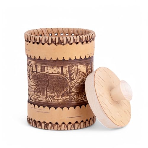 STP GOODS Birch Bark Container, Storage container, Kitchen Container Money to the House Birch Bark (Bears) - color: Bears
