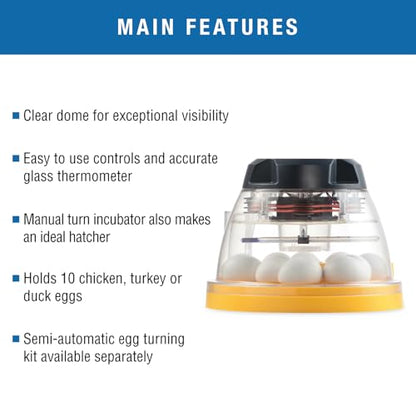 Brinsea Mini II Eco Manual Egg Incubator with External Water Top-Up, Fan Assisted Air Circulation for Hatching 10 Chicken, Duck, or Other Eggs, Ideal for Beginners - style: 10 Eggs