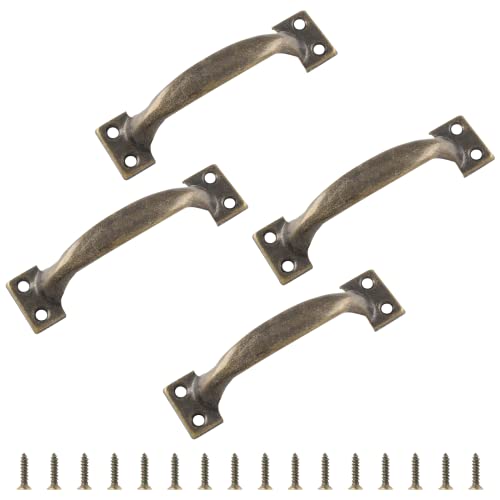 Bivethoi 4pcs 4 Inch Vintage Barn Door Pulls Utility Cabinet Handles, Screw in Drawer Pulls Bronze Gate Handles, Metal Garage Door Handles Outdoor Kitchen Hardware for Wooden Fence Cupboard Dresser - color: Bronze