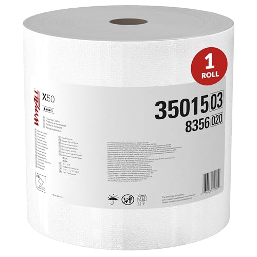 WypAll GeneralClean X50 Cloths Cleaning Wipes (35015), Jumbo, Strong Towels for Extended Use, White (1 Roll of 1,100 Sheets, 1,100 Sheet Total) - size: 1 Count (Pack of 1100), style: Jumbo Roll