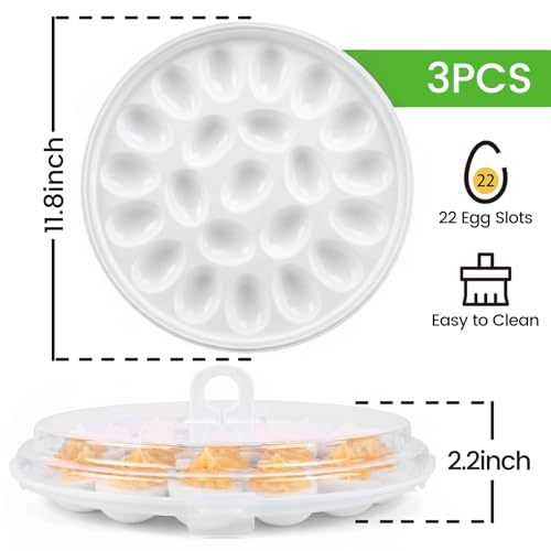 HANSGO Deviled Egg Containers with Lid, 3PCS Deviled Egg Platter Carrier Holder Trays with 66 Slots for Festival Party and Home Kitchen, White - color: 3PCS White