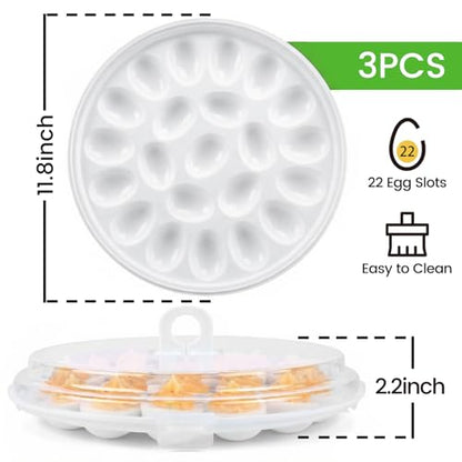 HANSGO Deviled Egg Containers with Lid, 3PCS Deviled Egg Platter Carrier Holder Trays with 66 Slots for Festival Party and Home Kitchen, White - color: 3PCS White