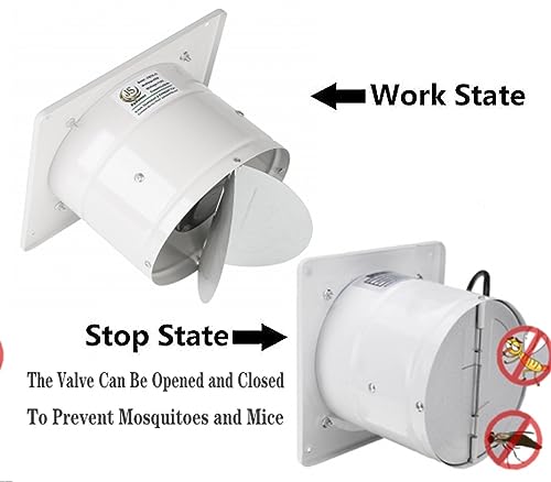8 inch Exhaust Fan Wall Mounted Garage Ventilation Fan,500CFM Metal Attic Exhaust Fan Basement Extractor Fans with Backdraft Damper for Home Office Commercial Use(78W 110V 、White) - style: 8 inch