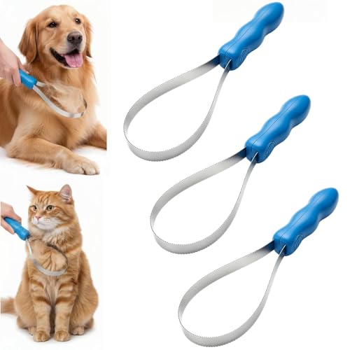 Dual Sided Shedding Blade for Cats & Dogs, Stainless Steel Shedding Blade Deshedding Tool, Curry Comb Pet Grooming Brush for Loose Hair Removal on Short & Long Coats (3PC) - size: 3PC