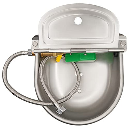 Automatic Water Bowl with Brass Float Valve, Drain Hole and Hose, Stainless Steel Dog Water Bowl Livestock Waterer for Cattle Pig Goat Dog