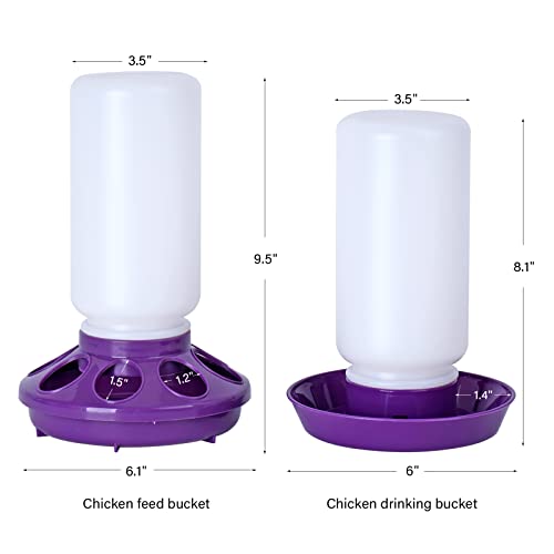 Chick Feeder and Waterer Set no Waste Chicken Water Dispenser 1L Chicken Water Feeder Poultry Waterer Baby Chick Duckling Supplies Starter Kit (Purple) - color: Purple