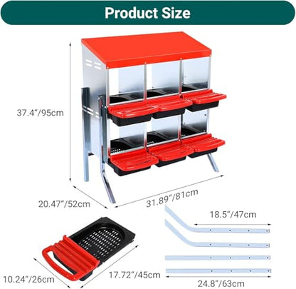 Chicken Nesting Boxes,6 Compartment Nesting Boxes for Laying Eggs with Legs,Wall Mount Poultry Roll Away Chicken Laying Boxes,Easy Egg Collection,Cleanable Pull Out Hen Roosting Boxes