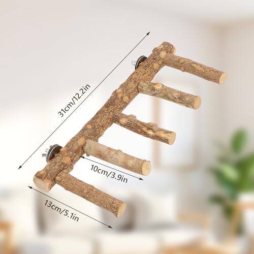 Hypeety Bird Ladder Perch for Cage Natural Wood Bird Bridge Climbing Chewable Toys Parrot Exercise Ladder for Cockatiels Parakeets Small Birds to Play Stand and Climb